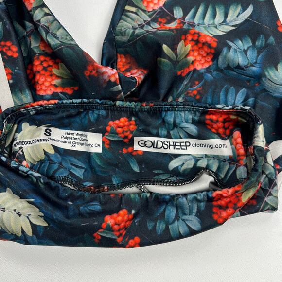 Goldsheep Vibrant Tropical Foliage Red Berries Track Stripe Leggings Size S - Picture 6 of 9